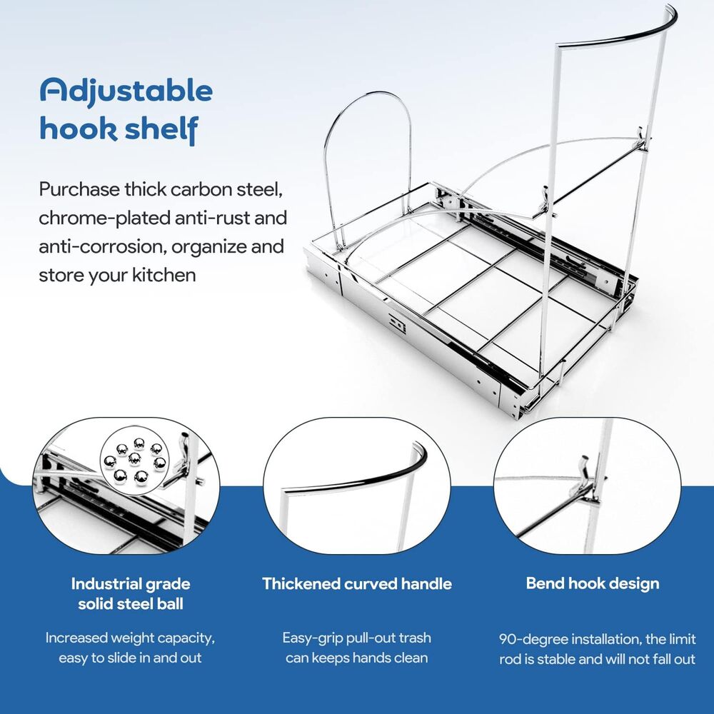 Pull Out Trash Can Organizer Under Cabinet Sink Chrome Sliding Rack No Bin - Picture 6 of 8